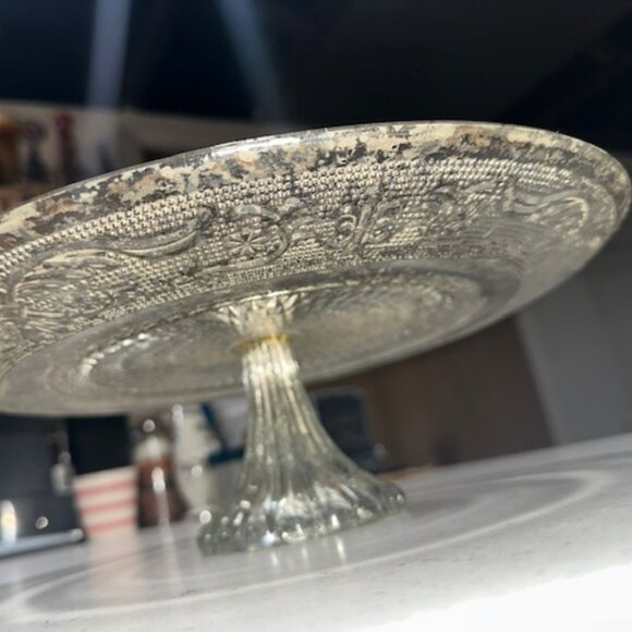 Faded Mercury Glass Cake Stand Two's Company 12.5 by 12.5 inch - Picture 1 of 8